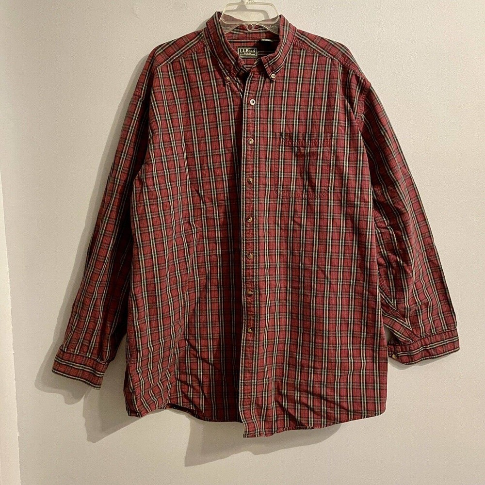 SOLD Vintage LL Bean XL Tall Kennebunk Sport Shirt Red Plaid O KR03 Cotton L/S - Picture 1 of 5